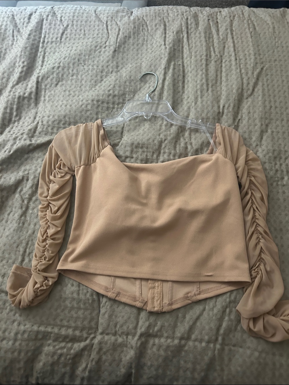 Windsor Nude Beige Off-Shoulder Corset Crop Top - Picture 5 of 6
